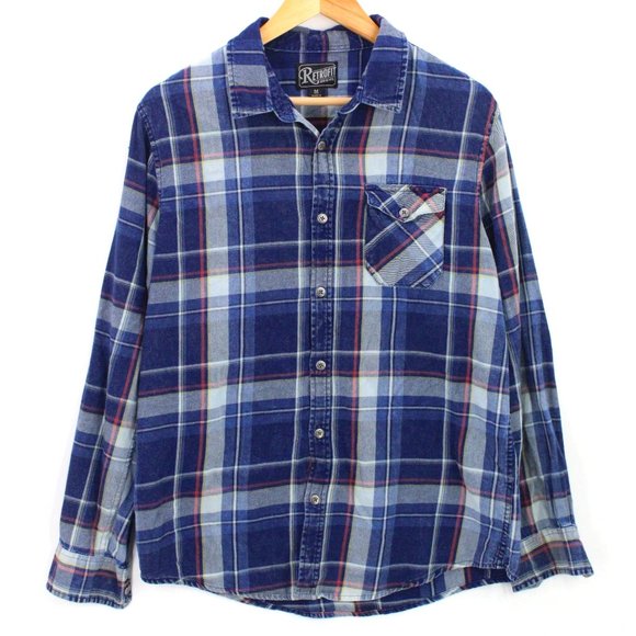 Retrofit Shirt Mens Blue Plaid Button Down Long Sleeve Collared Cotton Sz M - Picture 1 of 9